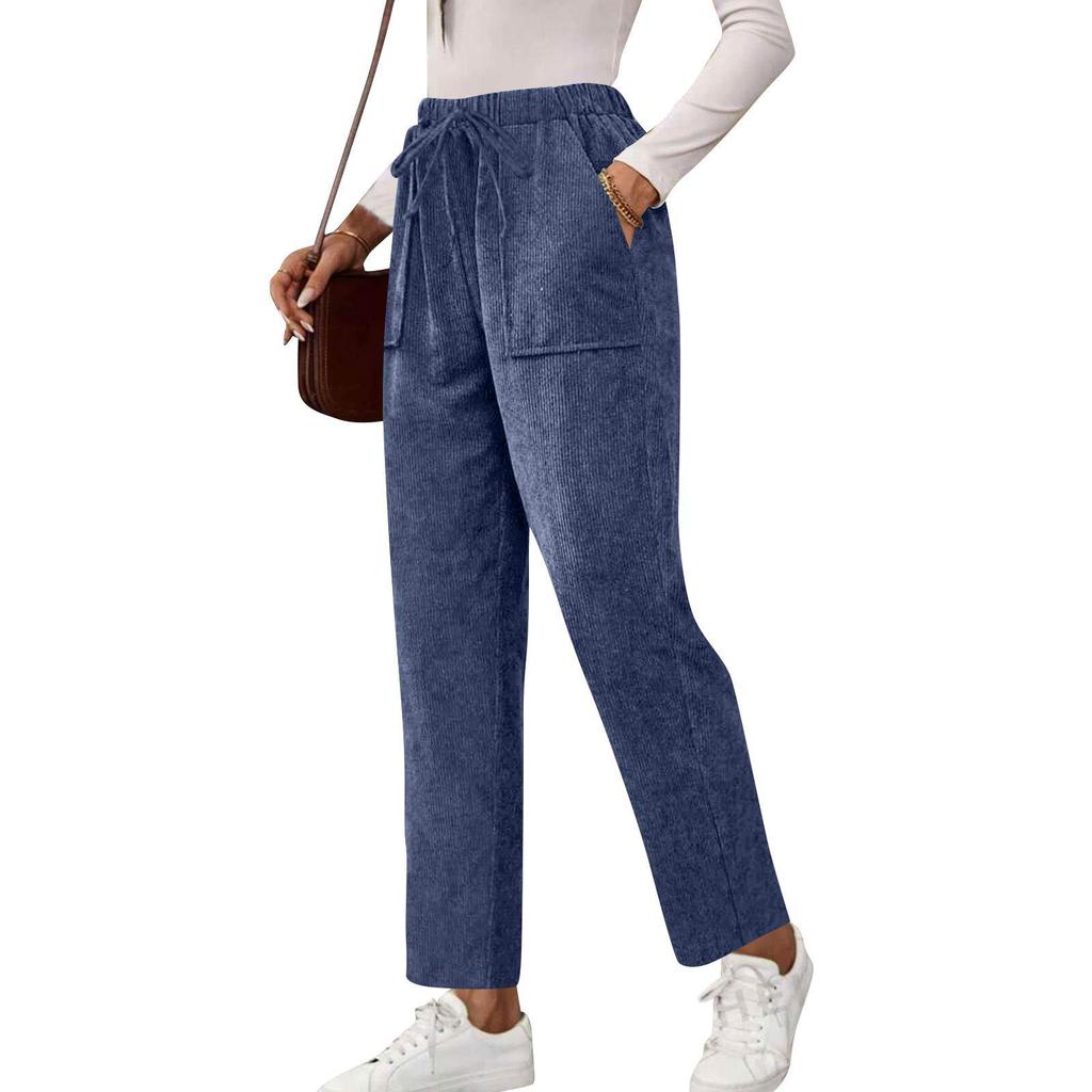 Women's Solid Color Corduroy Pocket Straight Casual Long Pants