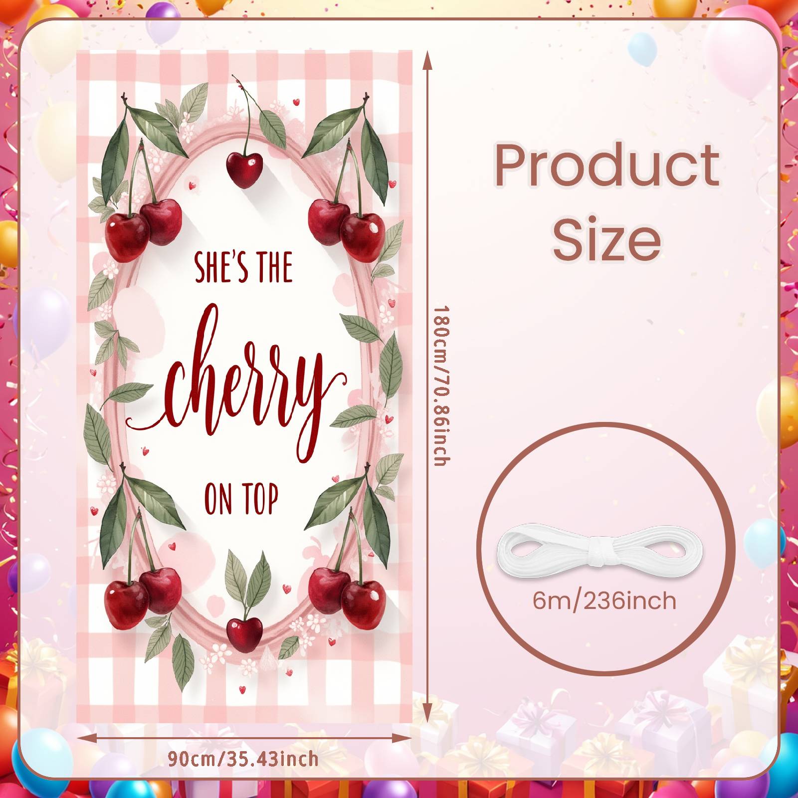 

Bridal Shower Banner Elegant Cherry Celebration Backdrop She s The Cherry On Top Banner Watercolor Design For Girls Group