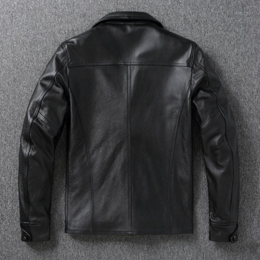 Chinese Size Men Leather Coat Genuine Soft Cowhide Leather Classic Turn Down Collar Leather Jackets For Men Clothing Autumn
