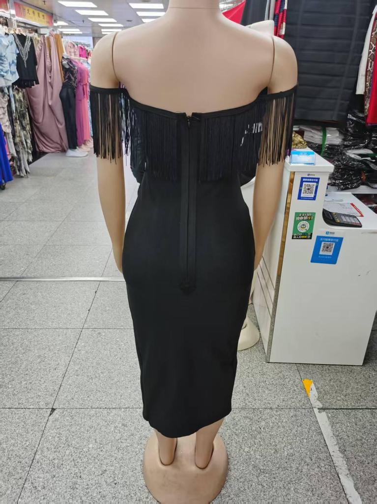 Elegant Tassel Waist-Cinching Bandage Evening Dress for Women