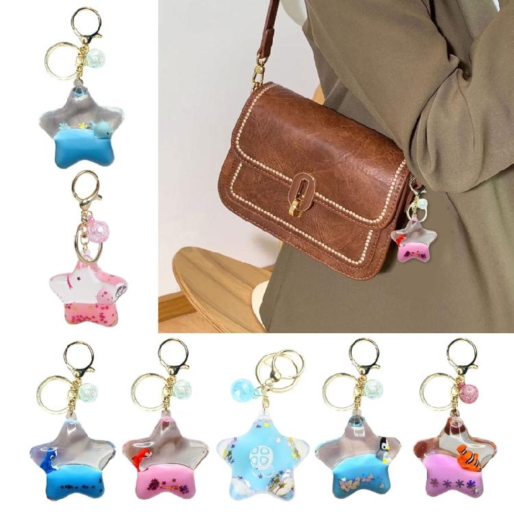 Eye Catching Pentagrams Keychain with Cartoon Animals Star Shaped Bag Pendant Accessories Fashionable Key Decoration