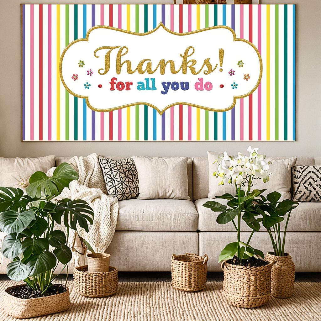 Thank You Banner Bold Font Appreciation Banner Flower Accents Thankful Banner for Employee Recognition Appreciation Party
