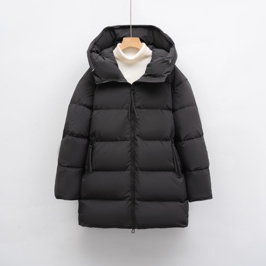 Solid color simple hooded down jacket women's loose new winter long thickened coat tide