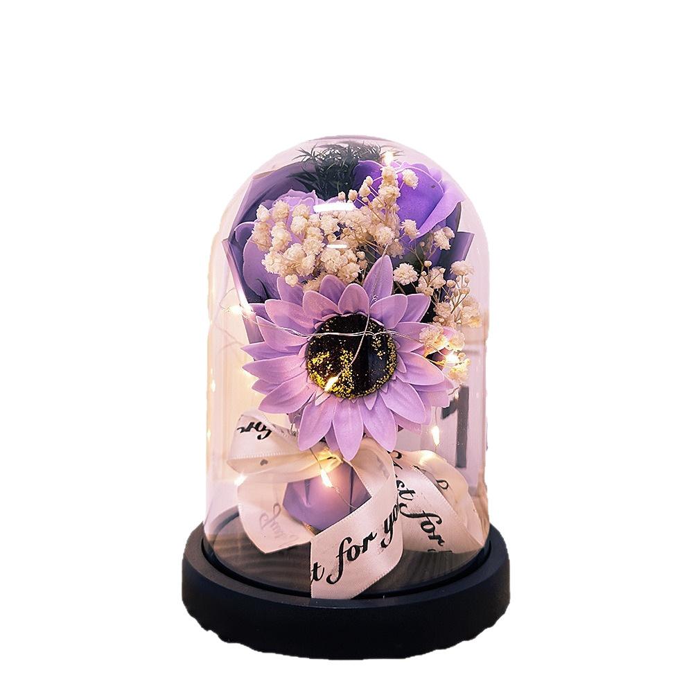 Eternal Flower Glass Cover Teachers' Day Gift Sunflower Soap Rose Ornament Valentine's Day Creative Gift