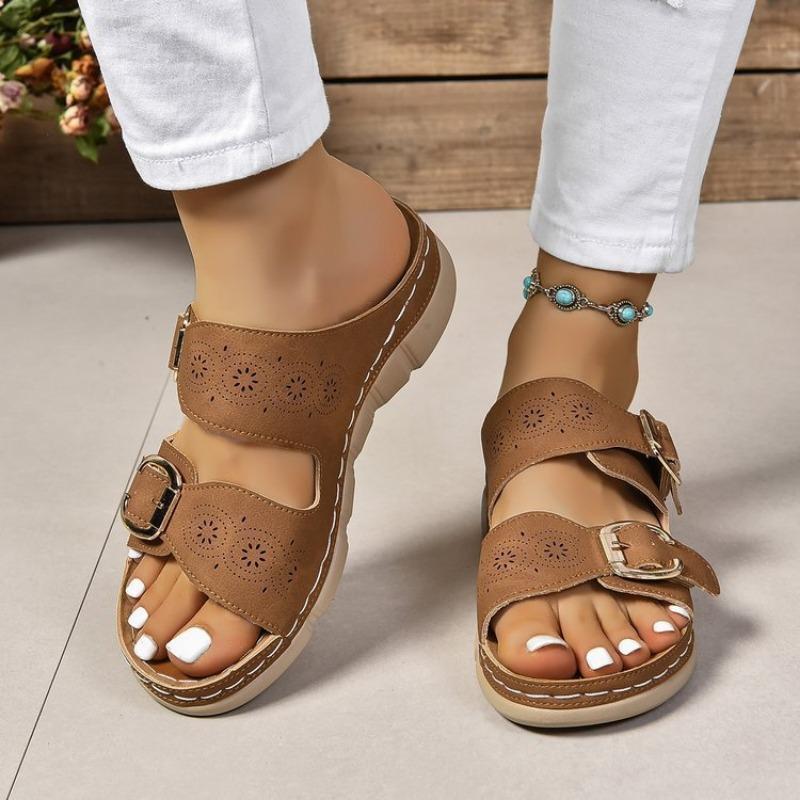 Large size wedge slippers women's summer new belt buckle light outer wear fashion slippers women