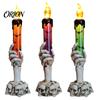 Retro Skeleton Base Ornaments Halloween LED Ghost Candle Light, Spooky Hand Lamp Animated Quicksand Lights Tabletop Decor, Horror Light for