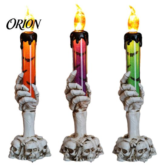 Retro Skeleton Base Ornaments Halloween LED Ghost Candle Light, Spooky Hand Lamp Animated Quicksand Lights Tabletop Decor, Horror Light for