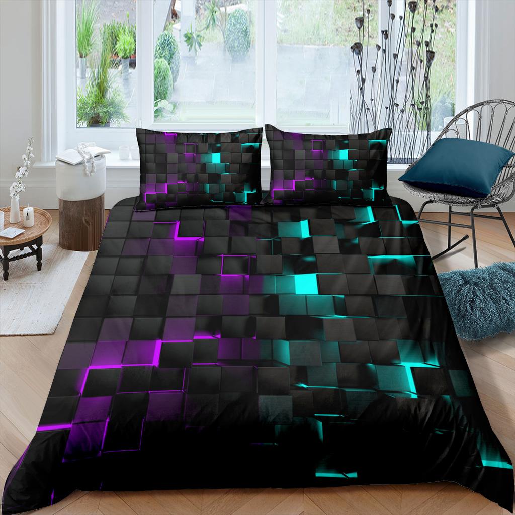 Abstract Grid Series Three-piece Set To Map Custom 3D Digital Printing Quilt Cover Bedding