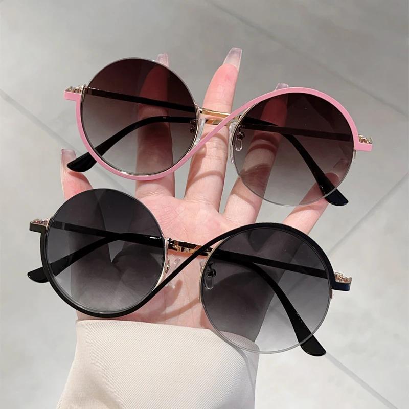 Fashion Round Gradient Shades Women New Chic Korean Style Decor Sunglasses Oversize Vacation Beach Anti UV Sun Glasses