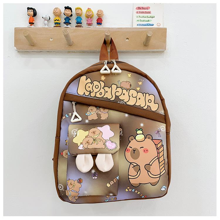 

Capybara Printed Children Backpack Breathable Lightweight Cute Cartoon Schoolbag коричневый
