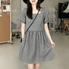 ZANZEA Women Casual Square Collar Summer Short Sleeve Grid Print Dress