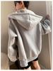 Women's Grey Hooded Sweatshirt: Autumn/Winter 2025 Loose Fit, Korean Style, Plus Velvet, Versatile American Retro Cardigan.