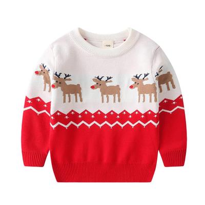 Christmas Kids' Sweater with Cartoon Sleigh, Reindeer & Santa Claus, Pullover Design, Long Sleeve