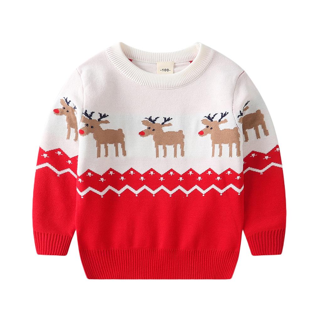 

Children s Christmas Sweater: Three Little Deer Jacquard Pullover, Long Sleeve 110 cm червоний