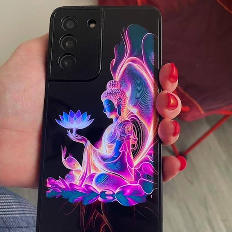 Lotus Buddha Colorful Luminous Phone Case For Samsung S26 S25 S24 S23 FE S22 S21 Ultra Plus Z Fold 7 6 5 LED Light Shining Cover