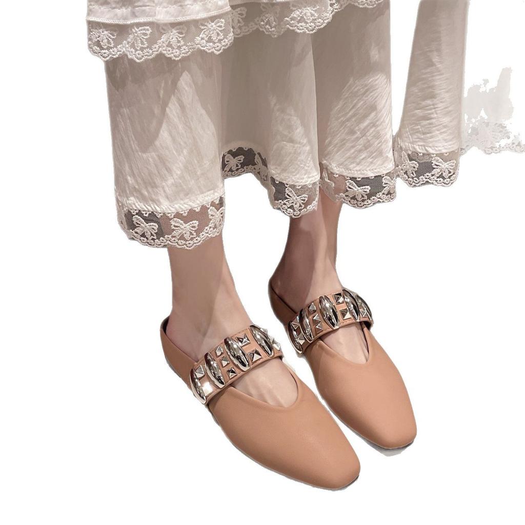 2025 New Half-tray Cool Slippers Bag Head French Silver Skirt Half-slippers Women's Summer Outer Wear Inner Height Increase Super Fire Match