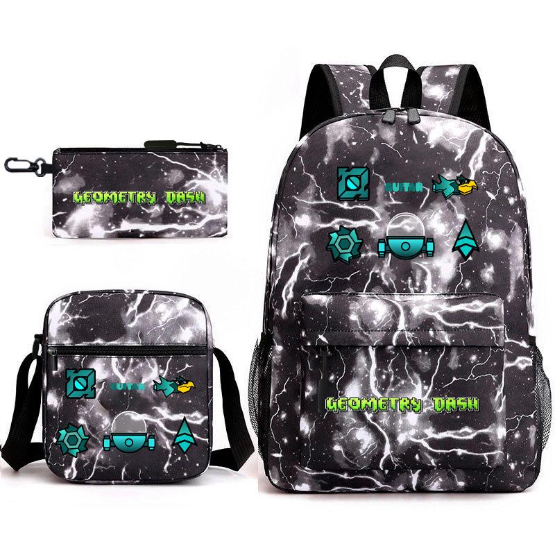 Geometric sprint trend starry sky schoolbag three-piece geometry dash heat transfer personalized backpack leisure bag