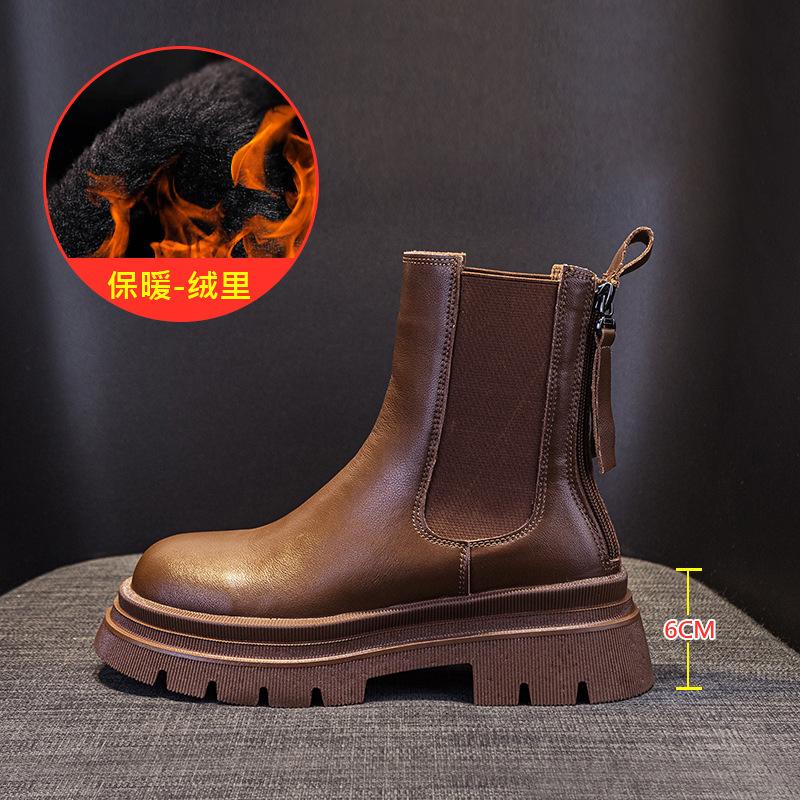 

Ботильоны на молнии сзади 2025 осень-зима новые ретро ботинки челси женские на высоком каблуке ботинки мартин женские бархатные ботинки женский тренд 40