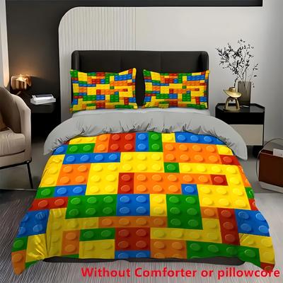 Color Blocking Block 3D-gedruckte Bettbezüge für Kinder Jugendliche Erwachsene Weicher Bettwäschebezug Kissenbezug Leichtgewichtige Heim-Bettdecke