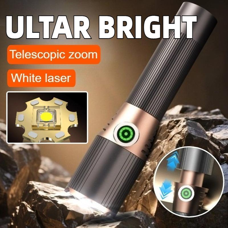 Powerful LED Flashlight White laser Floodlight Rechargeable18650 Spotlight Waterproof Zoom Fishing Hunting Emergency Hand Light