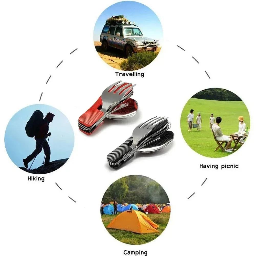 Faltbares Campinggeschirr-Kombinationsbesteck Outdoor-Camp Tragbares Picknick-Kochgeschirrset Tragbares Besteck mit Klappstange