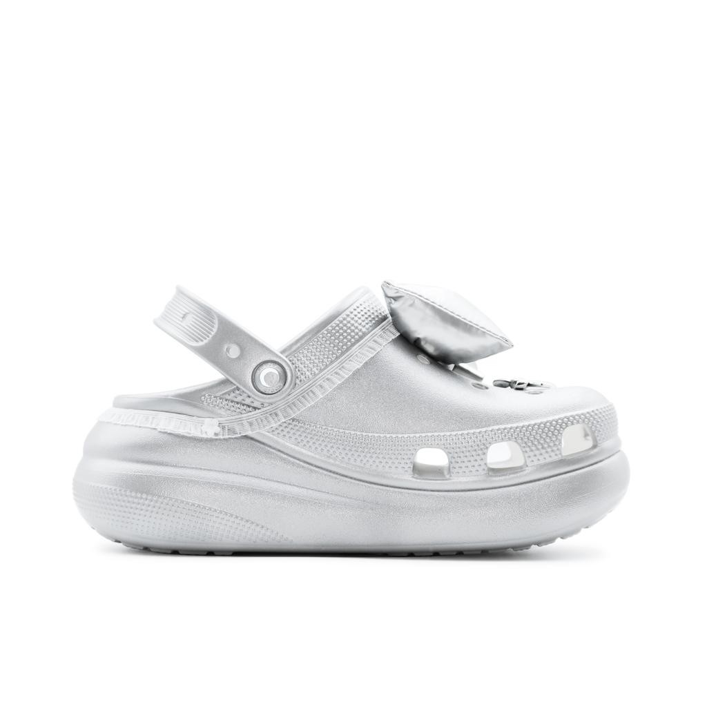 Crocs Bow Romantic Punk Lace Crush Clog Clogs Unisex Silver White