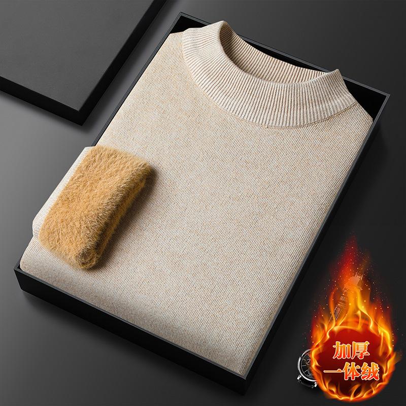

Популярный мужской осенне-зимний свитер-пуловер с полувысоким воротником из цельного флиса, однотонный вязаный свитер, мужская флисовая гарантия 4XL Recommendations 180-200 верблюд