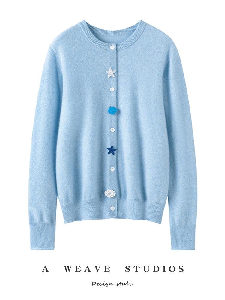 Women's 100% Pure Cashmere Loose Knit Round Neck Sweater Cardigan Top