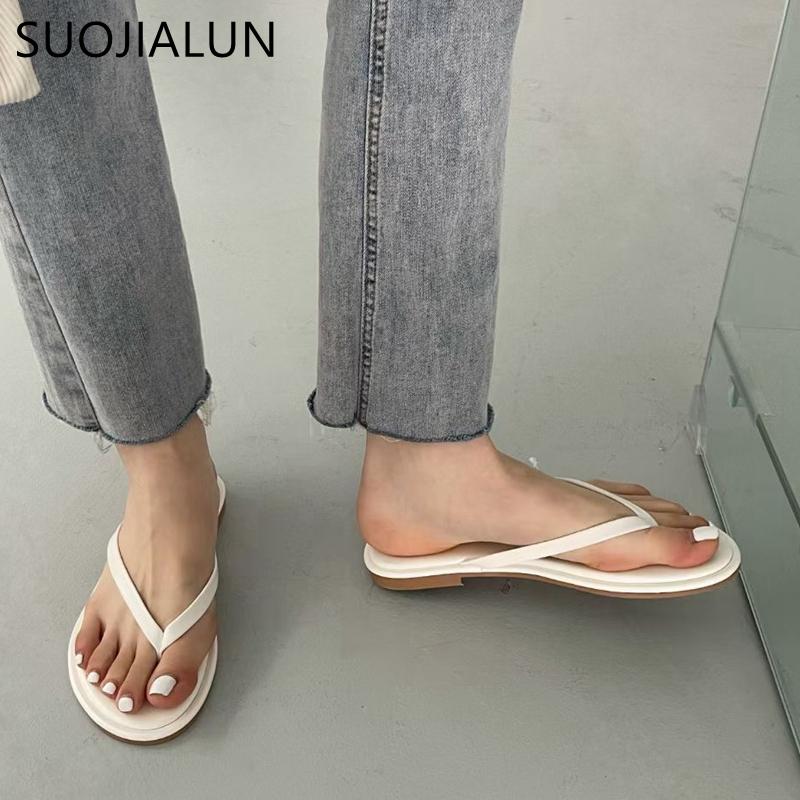 Fashion SUOJIALUN 2025 Summer Fashion Candy Color Women Slipper Flat Heel Slip On Ladies Outdoor Sandal Beach Casual Slides Flip Flop