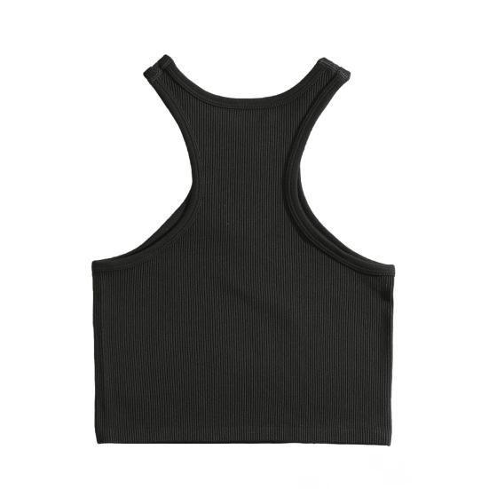 Women Running Vest O-Neck Sleeveless Short Tank Tops Solid Color Ribbed Elastic Fitting Quick Drying Racer Back Vest