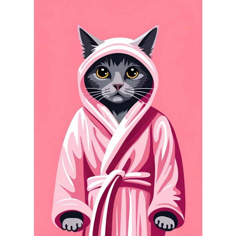 Cute Bathroom Cat Poster Print Canvas Painting Modern Funny Kitten Wearing Bathrobe Wall Art Pictures for Toilet Room Home Decor