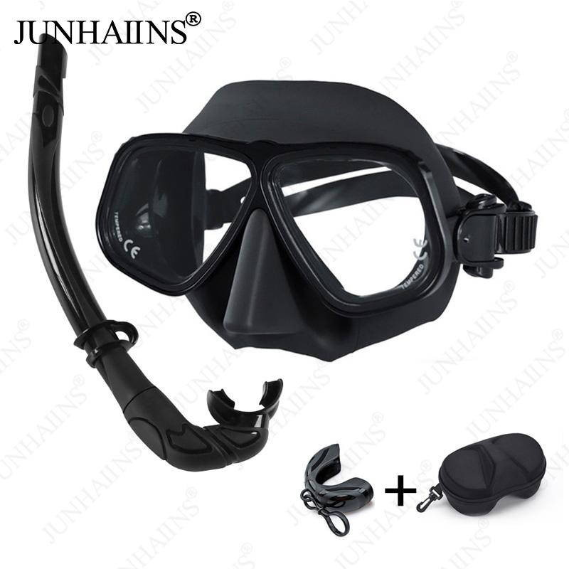 JUNHAINS Free Diving Mask Low-Capacity Aluminum Alloy Glasses Frame Wet Breathing Tube Snorkel Set For free diving, snorkeling