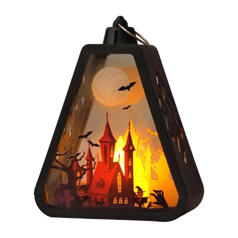 Halloween Lanterns Hanging Decors Witch Pumpkin Castles Pattern Handheld Lamp For Holiday Party Desktop Decoration Gift