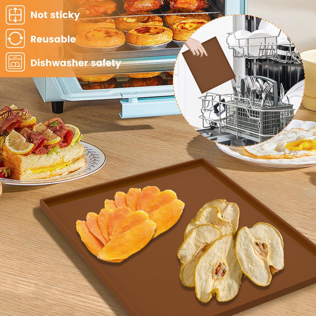 4Pcs Silicone Dehydrator Tray with Edge Nonstick Fruit Leather Dehydrator Mat Square Fruit Roll Dehydrator Pad Reusable