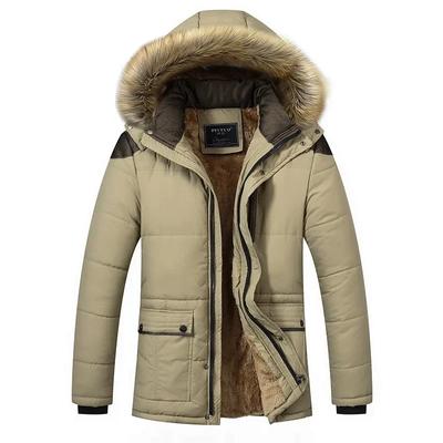 Wintermode Wollfutter Warme Herrenjacke Pelzkragen Lange Kapuze Winddichte Parkas Herren Wintermantel Herrenbekleidung