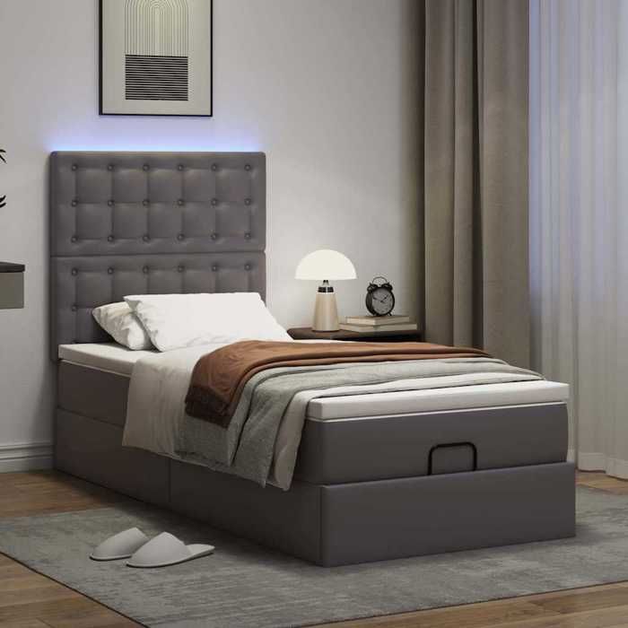 VidaXL Ottoman Bed Frame with Mattress Grey 90x200 Cm Faux Leather 3313833