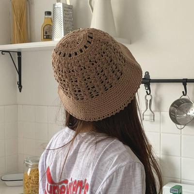 Summer Knit Bucket Hat with Net Branch Beanie