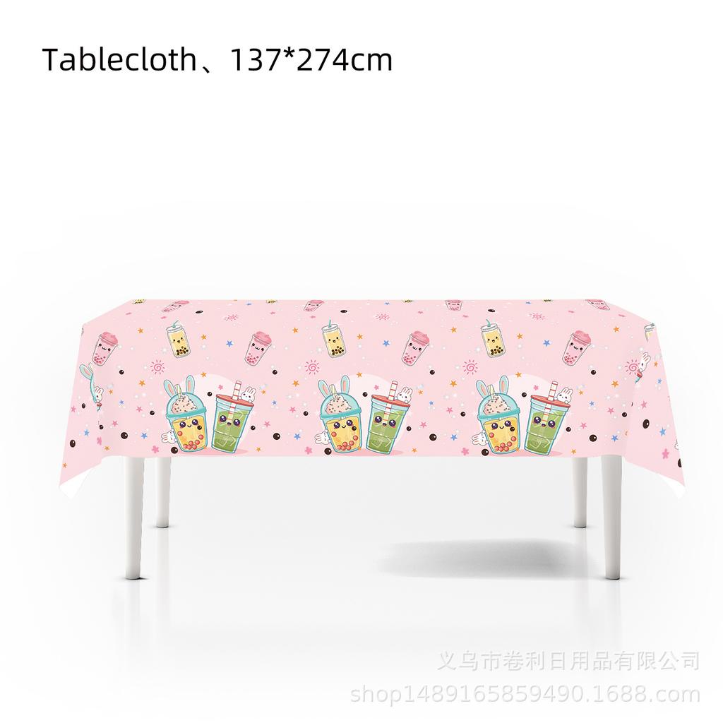 Customized Milk Tea Theme Party Decorations, Disposable Paper Plates, Paper Cups, Paper Towels, Tablecloths, Tableware Sets