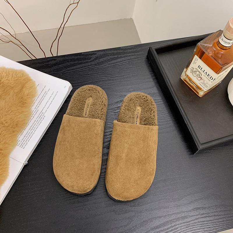 Retro Tasche Kopf Halbschuhe Damen Oberbekleidung 2025 Herbst und Winter neu Samt Ein-Pedal Lazy Birkencotton Hausschuhe