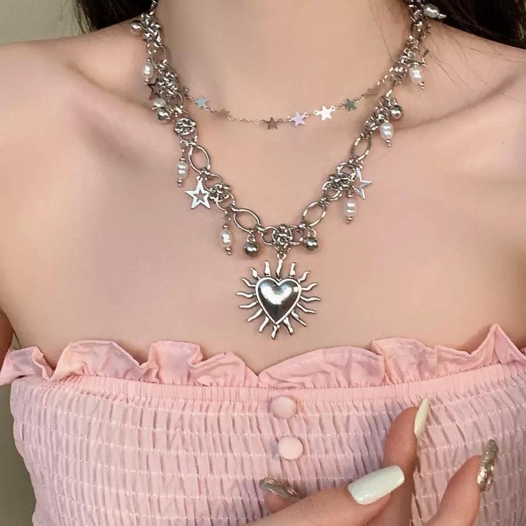 Y2K Spicy Girl Dark Star Leather Choker Necklace - Pure Desire Clavicle Chain