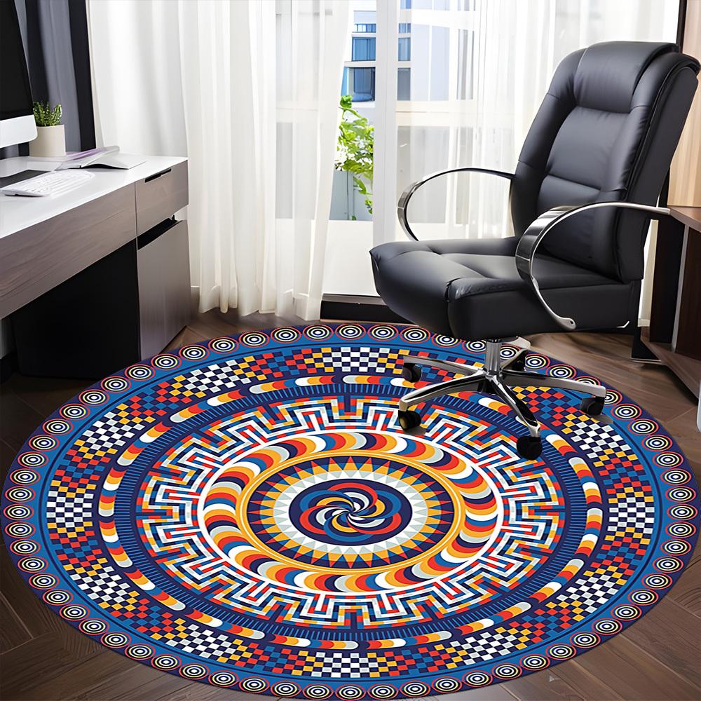 1pc Mandala Pattern Office Round Rug, Non-slip, Soft and Durable Office Rug for Interior Decoration, Perfect for Office,Decoration Yy260204083