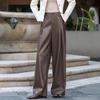 Demana Chic Pleated Wide-Leg PU Petite Pants
