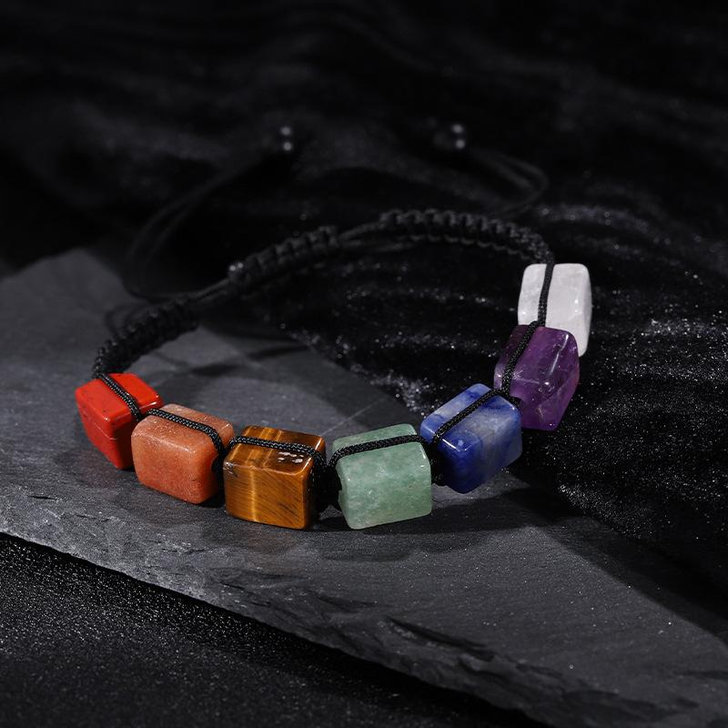 Weave Colorful Gemstone Bracelets, Green Dongling Tiger-eye Square Natural Stone Necklaces, Crystal Bracelets