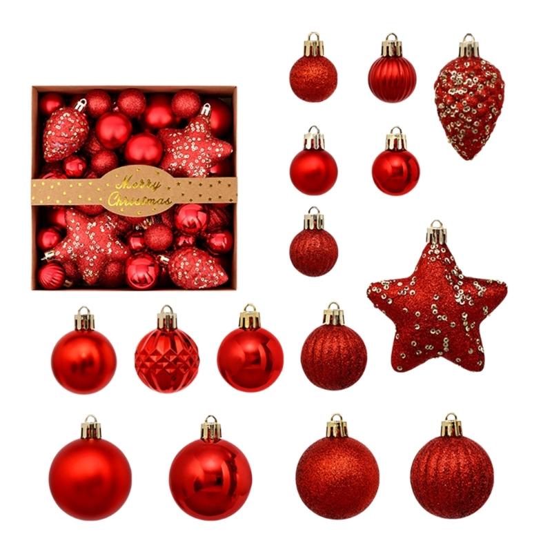 50 Piece Holiday Bauble Assortment, Plastic Tree Trim with Finish Variety for Seasonal Indoor Display Home Use