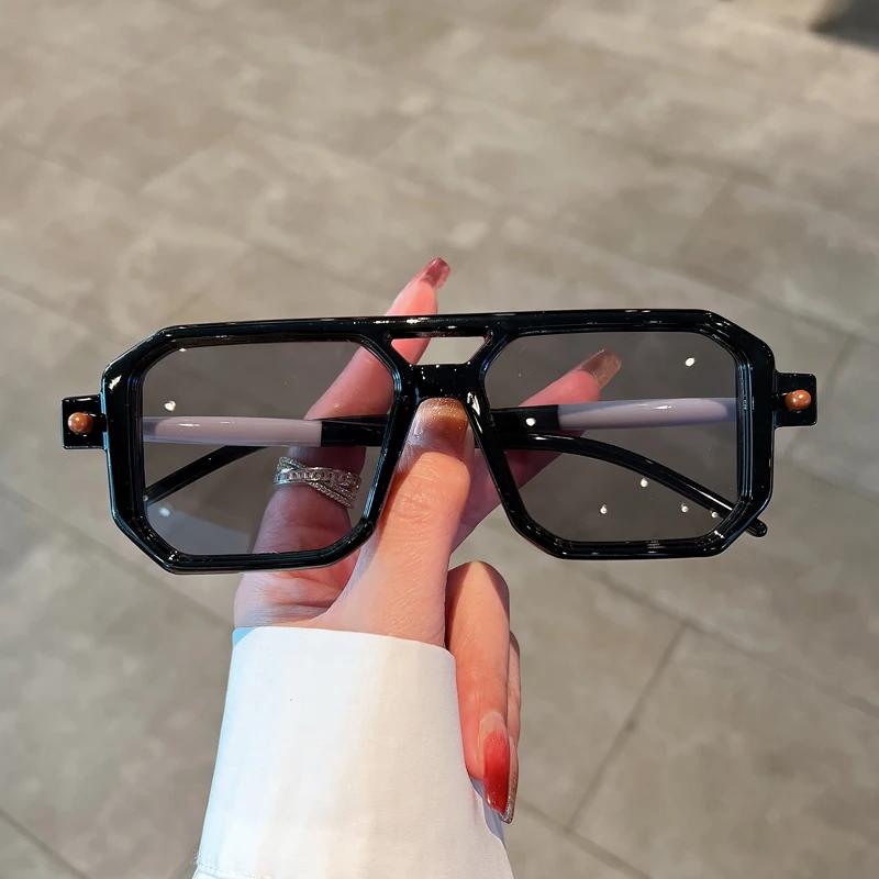 Vintage Square Sunglasses For Men Fashion Retro Double Bridge Male Sun Glasses Eyewear Trendy Brand Design Shades