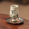 Pflanzenasche Glasur Handbemalt Bambus Keramik Teetasse Chinesisches Gongfu Teegeschirr Schnüffeltasse zur Aroma-Wertschätzung Zen Geschenk