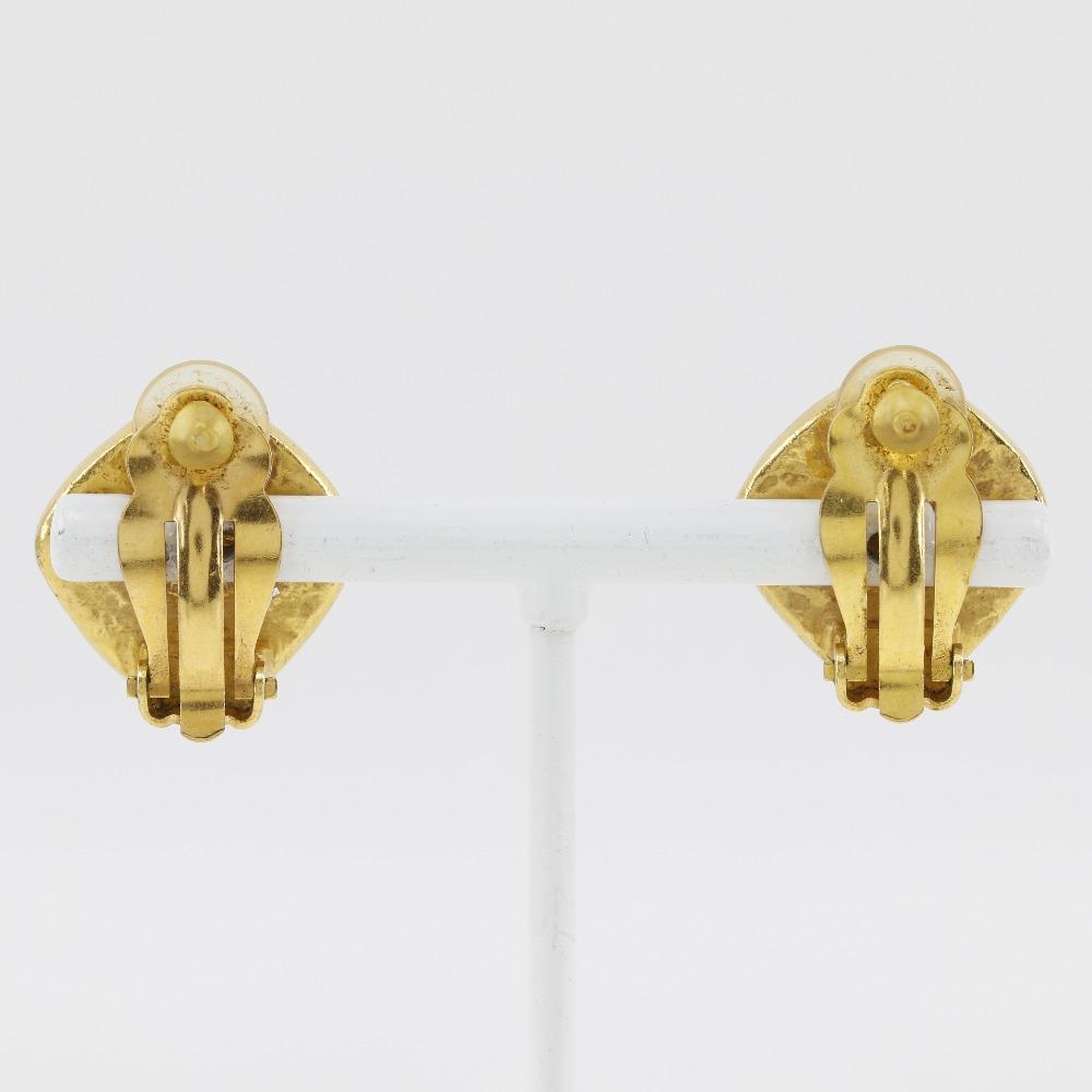 Chanel COCO Mark Earring Vintage Plated Gold Square 20.2g Women Used