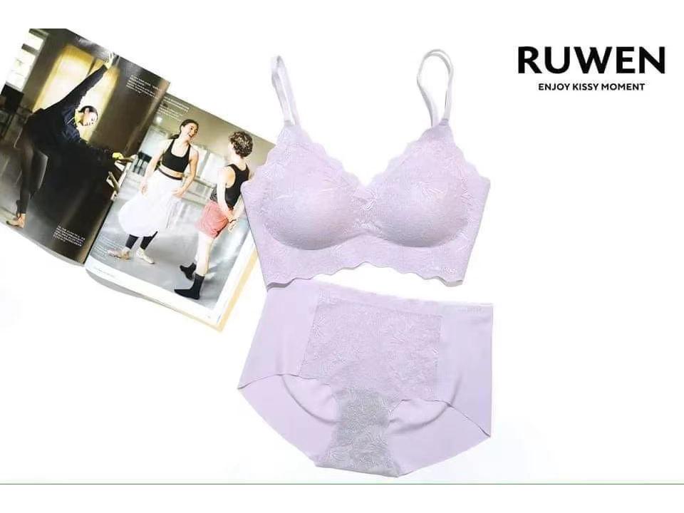 2024 RUWEN Purple Seamless Lace Sling Bra Set for Small Busts