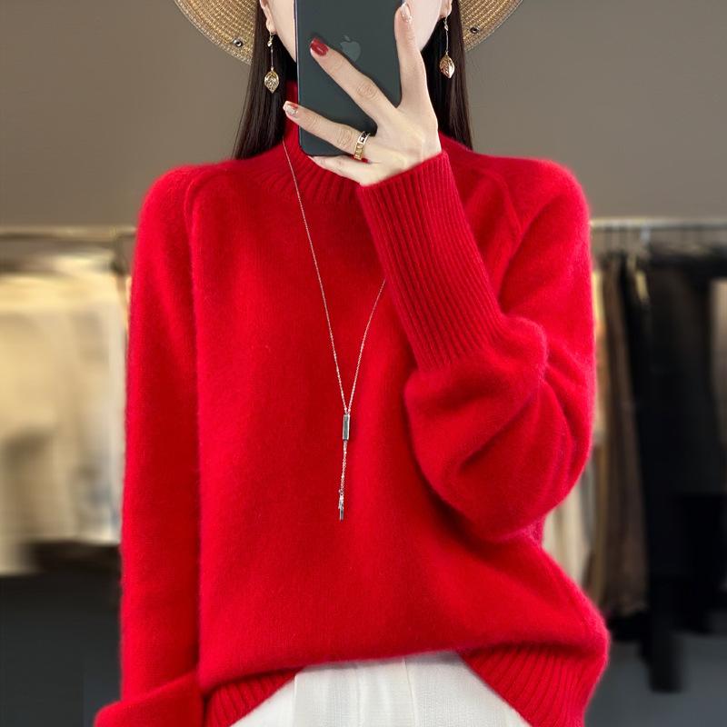 Verdickter Wollpullover im neuen Stil mit hohem Kragen und Schultergurten für Damen