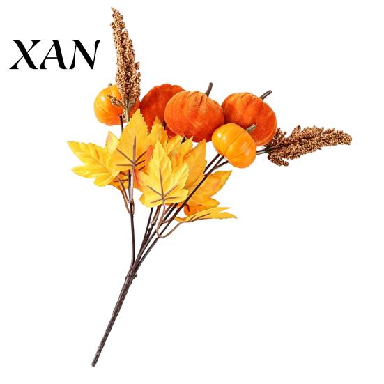 Orange Yellow Maple Leaves Autumn Flower Bouquet, Artificial Fall Floral Picks with Pumpkins Faux Flowers Berries Pine Cones for Thanksgiving Harvest